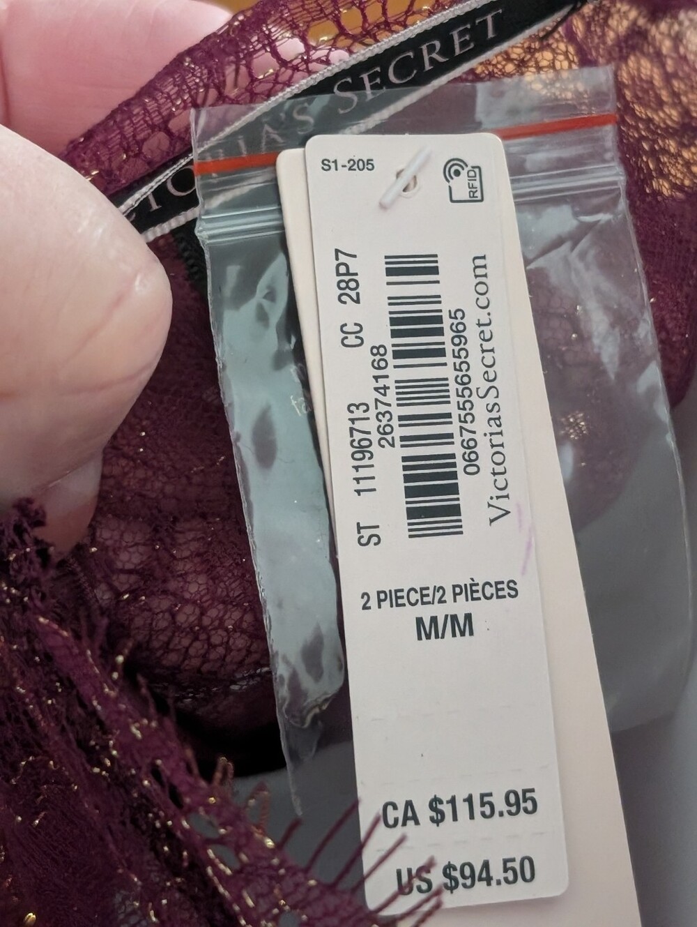 Fringe Lace Lingerie Set Burgundy Plunge Babydoll Teddy Thong 2 Piece NWT Medium - Picture 11 of 13